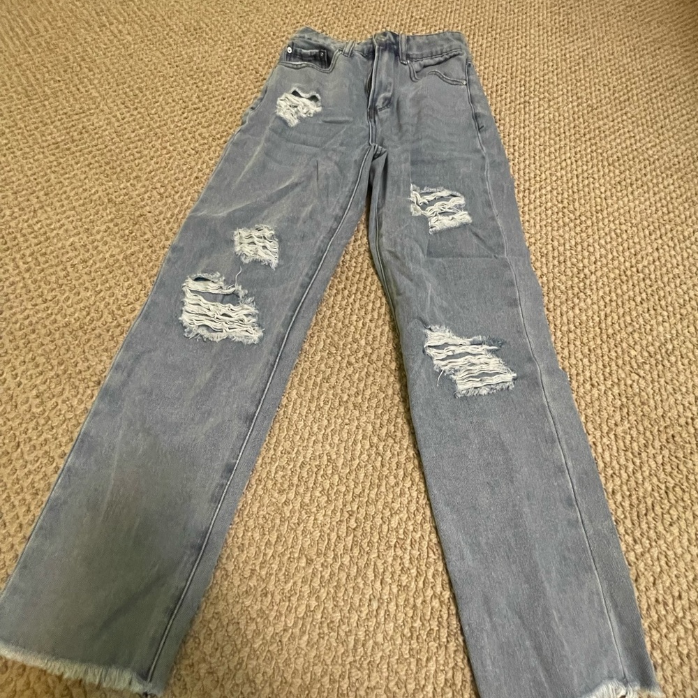 indigo rein crop cut extra small ripped jeans